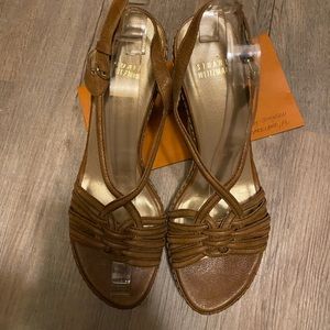 Stuart Weitzman Tan Sandals Wedge Espadrilles sz 9